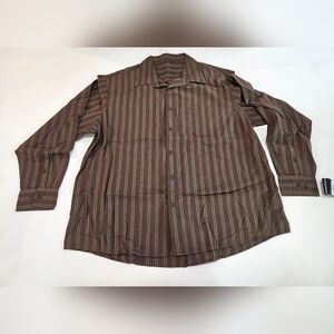 NWT Sonoma Mens sz XXL LONG SLEEVE Shirt Casual Button Down BROWN STRIPED